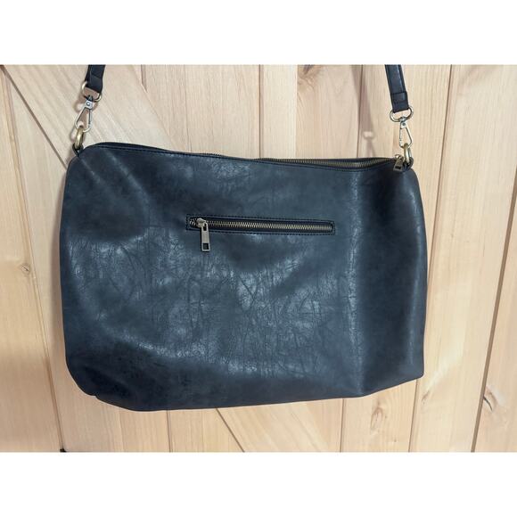 Joy Susan | Black Distressed Vegan Leather Large Crossbody Bag - Picture 2 of 11
